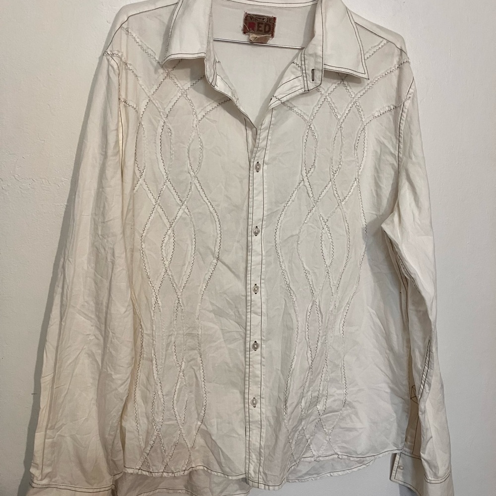 Vintage Red 100% cotton long sleeve inside out stitched seams shirt XL